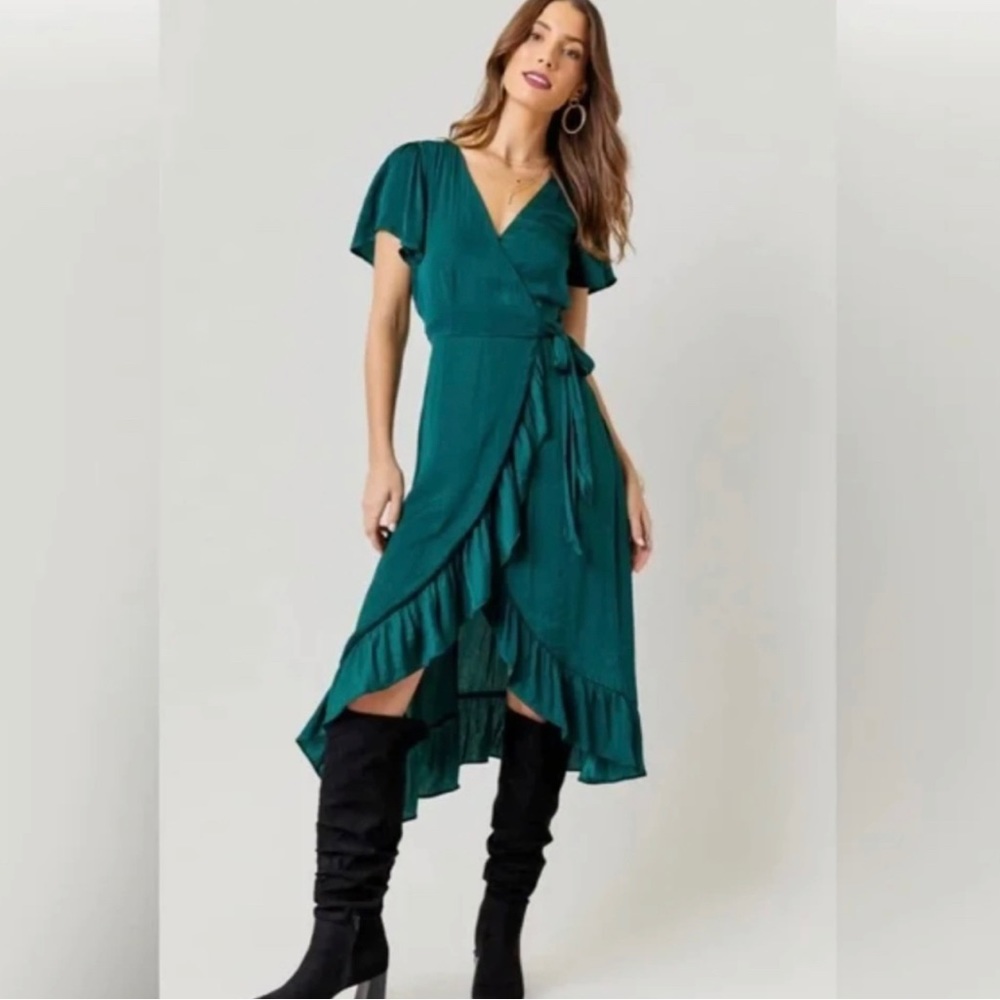 Francesca’s Green High-Low Wrap Dress